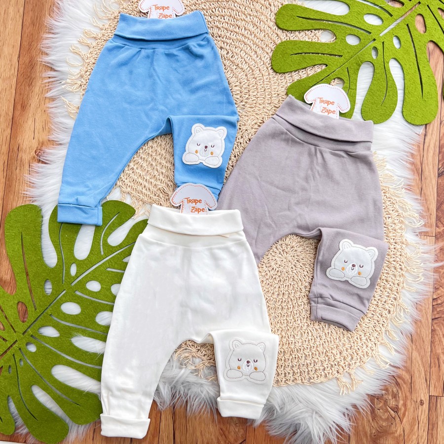 Kit 3 Calças - Ursinhos Fofinhos - Azul Jeans, Chumbo e Off White